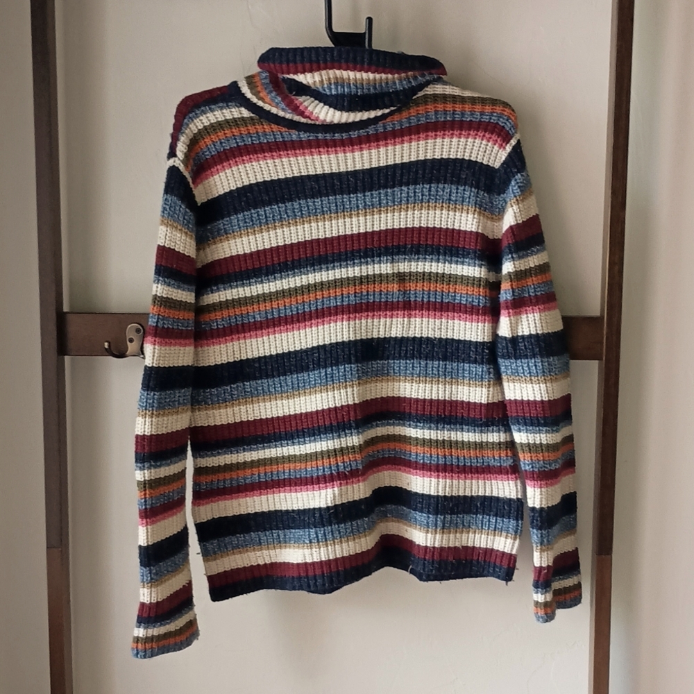Liz Claiborne Knit/Crochet Striped Turtleneck Sweater
